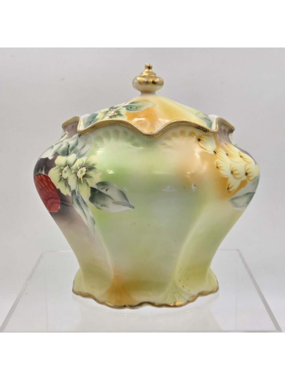 Antique Nippon Biscuit Jar Hand Painted Raspberries Gooseberries w/ Lid Japan - Picture 4 of 13